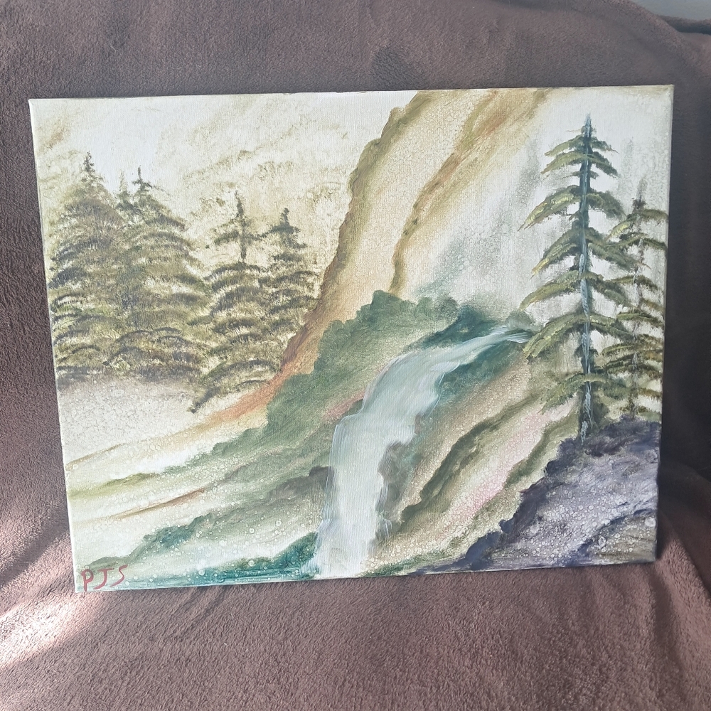 Bob Ross Inspired Hand Painted Canvas Oil Paint Landscape Impressionistic Style